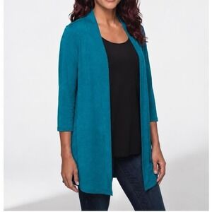 Lavish Cardigan Women L Teal Mock 2-Piece Top Attached Tank Cardigan Overlay